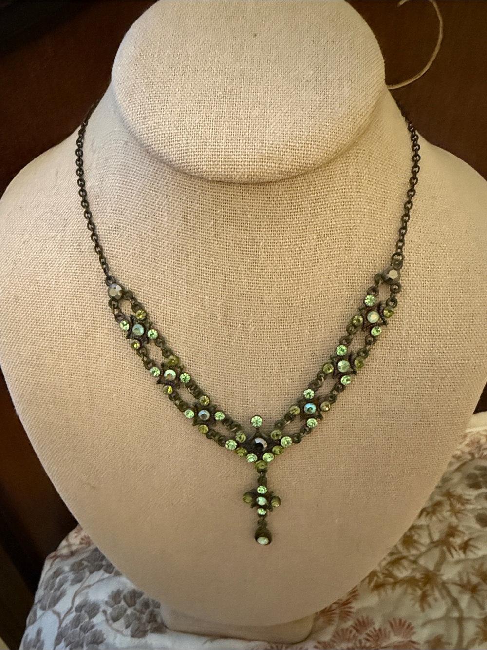 Green Crystal V-Chain Necklace - Women Jewelry